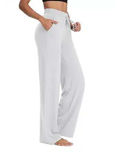 Sarin Mathews Womens Yoga Sweatpants Wide Leg Lounge Pajamas Pants Comfy Drawstring Workout Joggers Pants with Pockets White S