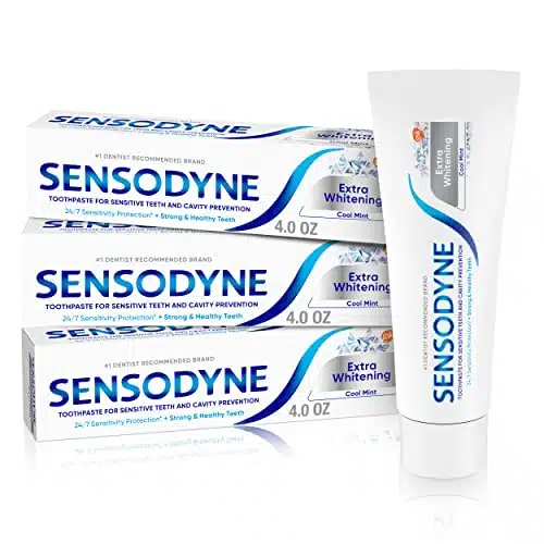 Sensodyne Extra Whitening Sensitive Teeth and Cavity Prevention Whitening Toothpaste, Amazon Exclusive, Cool Mint   Ounces (Pack of )