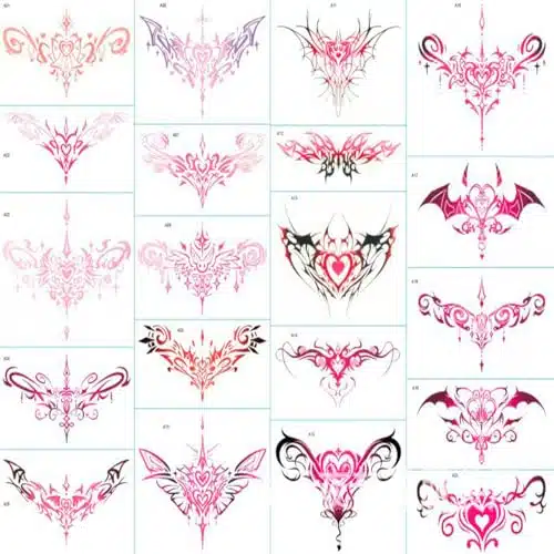 Sexy Navel Temporary Tattoos Sheets Large Black Red Lace Abdomen Waist Waterproof Tattoo Stickers for Women Girl Fake Body Tattoos (Waist and abdomen)