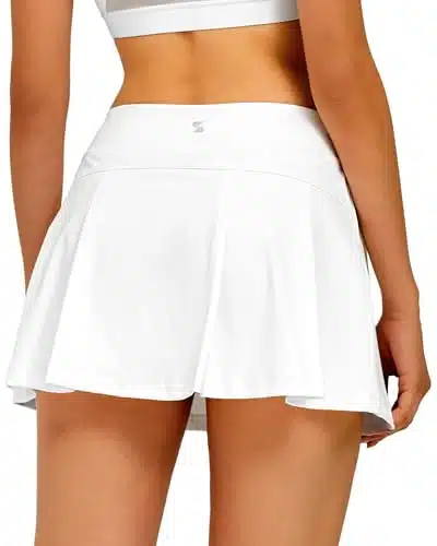 Stelle Women Tennis Skirt Golf Skorts Athletic High Waisted with Pockets Inner Shorts Sport Workout Pleated Pickleball(White Nylon,S)