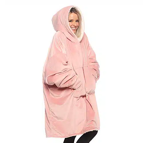 THE COMFY Original  Oversized Microfiber & Sherpa Wearable Blanket, Seen On Shark Tank, One Size Fits All (Blush)