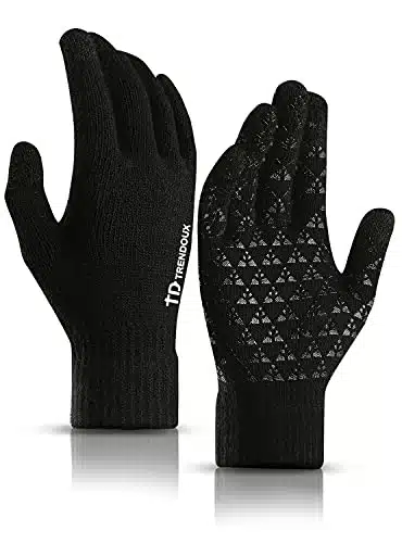 TRENDOUX Driving Gloves, Unisex Knit Winter Touchscreen Glove Men Women Texting Smartphone   Elastic Cuff   Thermal Warm Lining   Stretchy Material Black   L