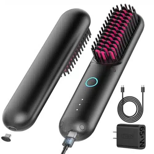 TYMO Cordless Hair Straightener Brush   Porta PRO Portable Straightening Brush for Travel, Mini Ionic Hot Comb Straightener for Women, Lightweight on The go, Cordless and Fast