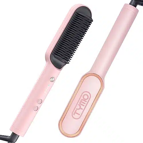 TYMO Ring Pink Hair Straightener Brush  Hair Straightening Iron with Built in Comb, s Fast Heating & Temp Settings & Anti Scald, Perfect for Professional Salon at Home