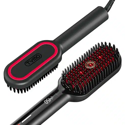 TYMO Upgraded Hair Straightener Brush   Ionic Plus Straightening Brush with Dense Bristles, Temps, Dual Voltage  Heat Brush Straightener for Women  Flat Iron Comb for Thick Cu