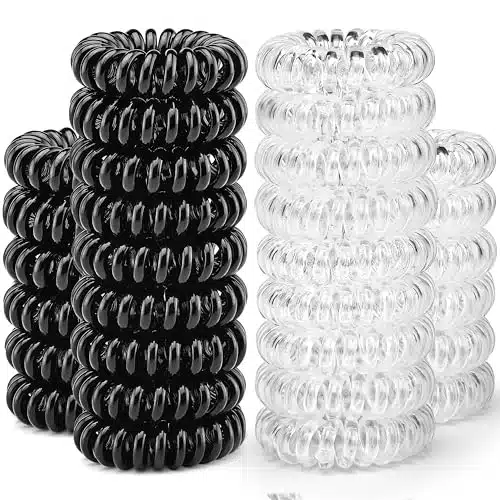 TailaiMei Pcs Spiral Hair Ties, No Crease Coil Hair Ties, Phone Cord Hair Ties for Thick Hair   Women Ponytail Holder Elastics(Black&Transparent)