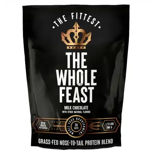 The Fittest Whole Feast Beef Protein Powder   Milk Chocolate   Nose to Tail Carnivore Blend Including Liver, Colostrum and Whole Bone   BCAAs   g Collagen, g Total Protein