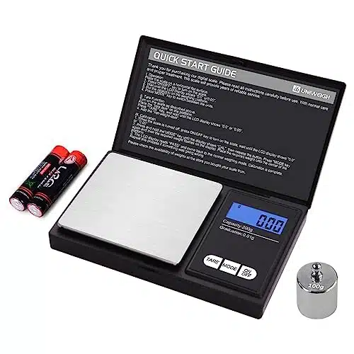 UNIWEIGH Digital Gram Scale,g goz Weight Scale Gram and Ounce,Electronic Smart Mini Pocket Scale with g Calibration Weight,for Grain,Gold,Jewelry,Power,LCD Display, Tare, Auto