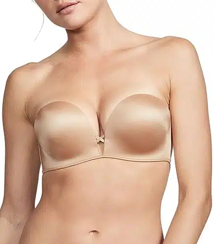 Victoria's Secret Bombshell Strapless Push Up Bra, Add Cups, Plunge Bra, Padded Bra Adjustable Straps, Strapless Push Up Bras for Women, Very Sexy Collection, Beige (B)