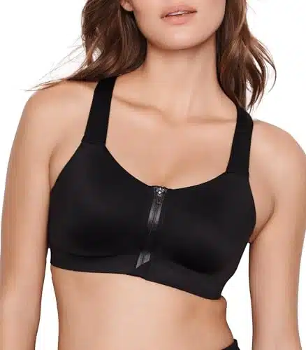 Victoria's Secret Knockout Underwire Sports Bra Zipper Front Closure, High Impact Sports Bras for Women Adjustable, Compression Sports Bra, Athletic Bra, Black (DD)