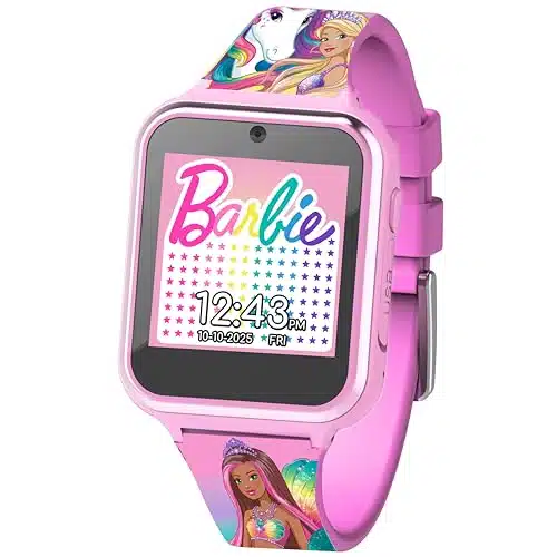 Accutime Barbie Pink Educational Learning Touchscreen Kids Smart Watch   Toy for Girls, Boys, Toddlers   Selfie Cam, Learning Games, Alarm, Calculator, Pedometer & More (Model