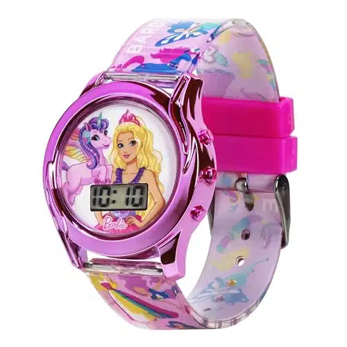 Accutime Barbie The Movie Digital LCD Quartz Kids Pink Watch for Girls with Pink Unicorn and Fairytale Barbie Band Strap (Model BDTAZ)