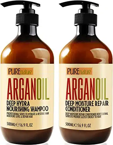 Argan Oil Shampoo and Conditioner Set   Moisturizing Sulfate Free Moroccan Care with Keratin   For Curly, Straight, Dry and Damaged Hair   Hydrating, Anti Frizz Salon Technolo