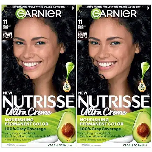 Garnier Hair Color Nutrisse Nourishing Creme, Blackest Black (Peppercorn) Permanent Hair Dye, Count (Packaging May Vary)