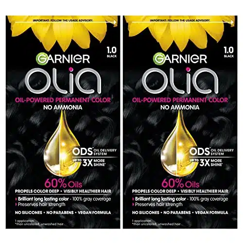 Garnier Hair Color Olia Ammonia Free Brilliant Color Oil Rich Permanent Hair Dye, Black, Count (Packaging May Vary)