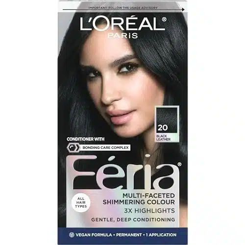 L'Oreal Paris Feria Multi Faceted Shimmering Permanent Hair Color, Black Leather (Natural Black), Pack of , Hair Dye