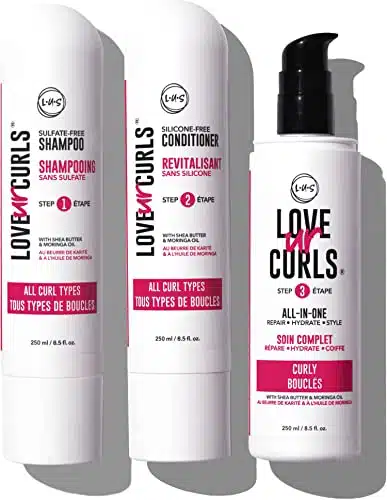 LUS Brands Love Ur Curls for Curly Hair, Step System   Shampoo and Conditioner Set with All in One Styler   LUS Curls Hair Products   No Crunch, Nonsticky, Clean   oz each