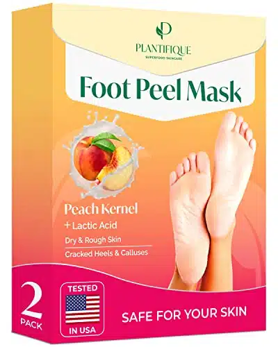 PLANTIFIQUE Foot Peeling Mask   Dermatologically Tested to Repair Heels & Remove Dead Skin for Baby Soft Feet   Exfoliating Peel Mask for Cracked Feet (Peach, pack)