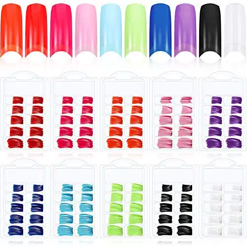 Pieces Colorful French False Acrylic Gel Nail Solid Color Full Cover Fake Nails Boxes Press on Nail Tips with Box for Nail Salons DIY Nail