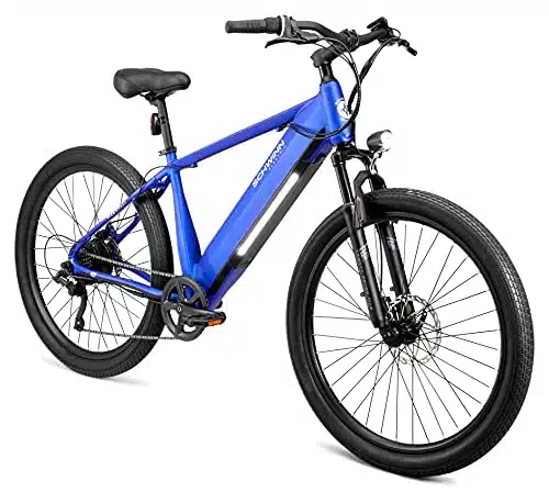 Schwinn Marshall Electric Hybrid Bike for Adults, SmallMedium Step Over Aluminum Frame,  Motor, Speed, Inch Wheels, Matte Blue