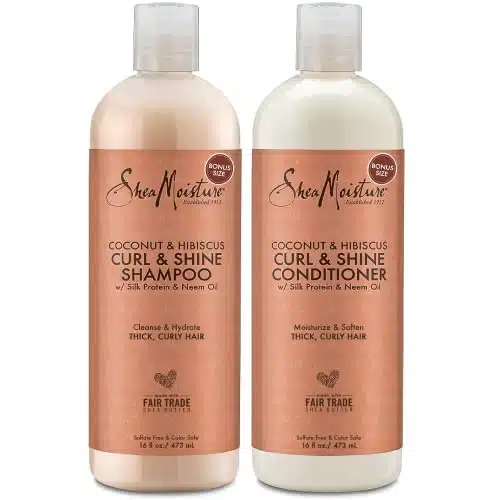 SheaMoisture Shampoo and Conditioner Set, Coconut & Hibiscus Curl & Shine, Curly Hair Products with Coconut Oil, Vitamin E & Neem Oil, Frizz Control, Family Size, Fl Oz Ea