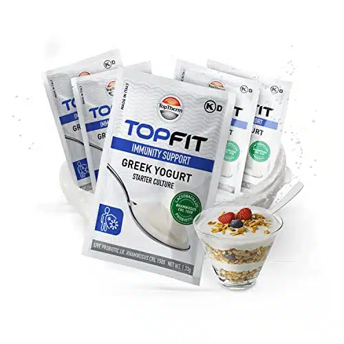 TopTherm Yogurt Starter Immunity Health Probiotic Yogurt Culture Support DIY Homemade Plain or Greek Yogurt Dairy Free Yogurt Non GMO No Added Sugar Works with Any Yogurt Make