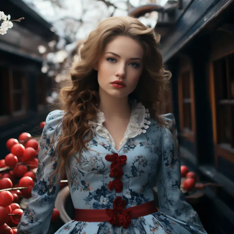 red blood white snow blue dress on a boat