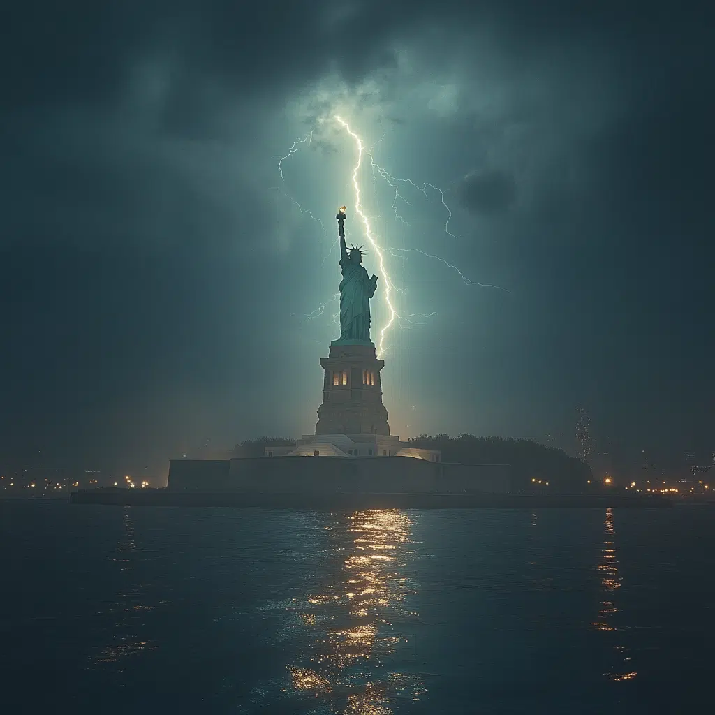 lightning strikes the statue of liberty