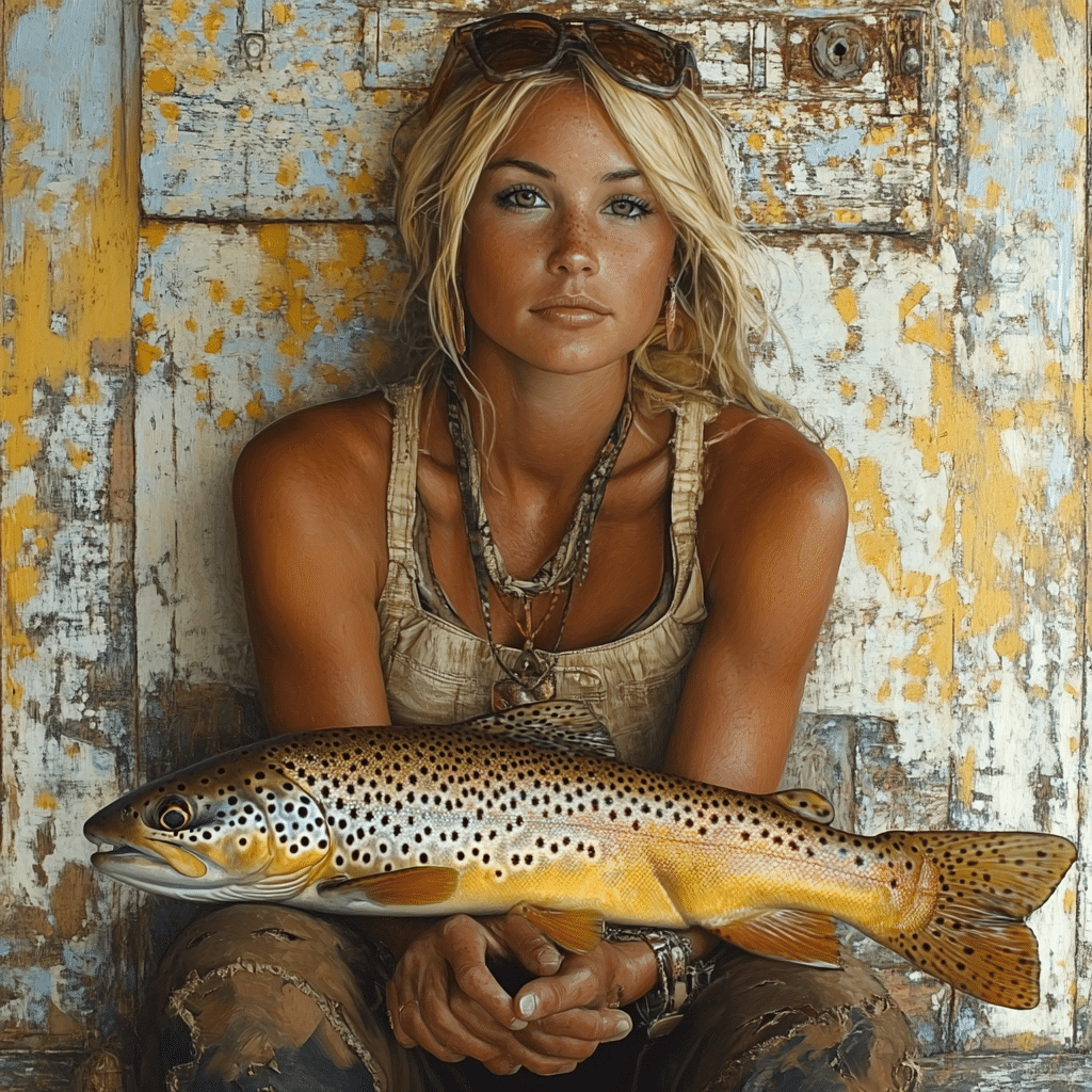 brown trout fish woman